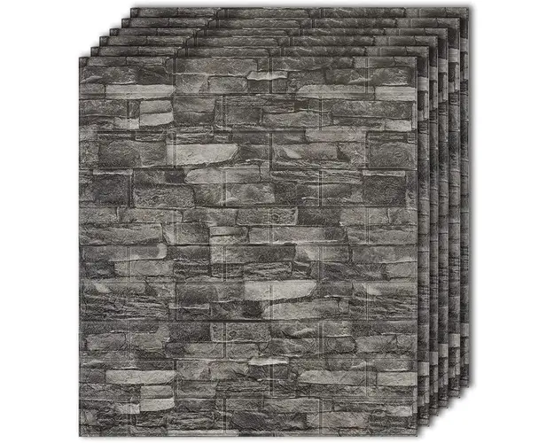 Set 10 x Tapet 3D piatra gri, auto-adeziv pentru interior, 70 x 77 cm