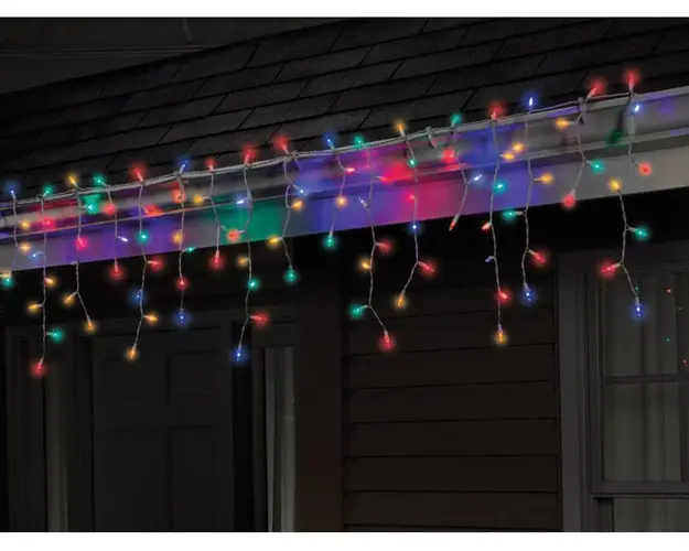 Instalatie exterior fir gros 5,5m x 0.7m, franjuri inegali, 120 led-uri, lumina flash, diverse culori