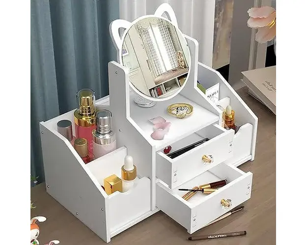 Organizator alb pentru cosmetice si bijuterii, cu sertare si oglinda, PVC 40 x 20 x 14 cm