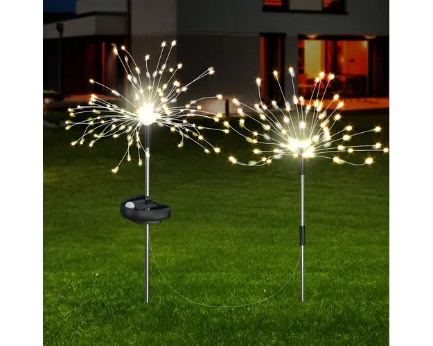 Set 2 Lampi solare artificii cu suport metalic, 100 LED
