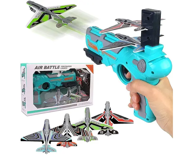 Pistol lansator de avioane de jucarie, 3 avioane incluse