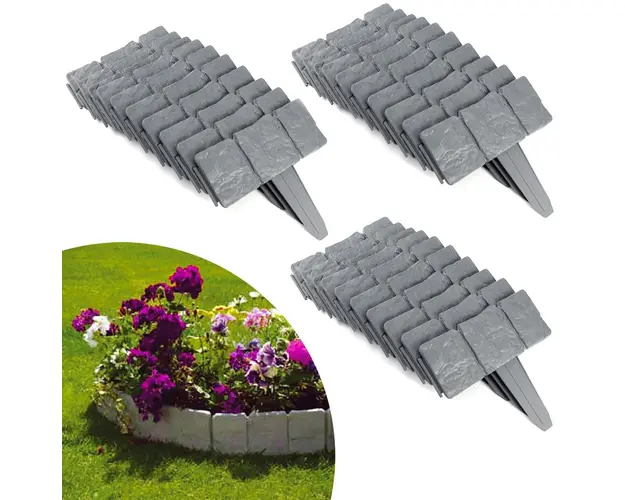 Set 10 x Bordura din plastic cu aspect de piatra, pentru gradina