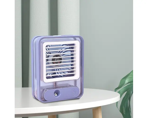 Mini ventilator portabil 3 in 1: racorire, umidificare si iluminare, incarcare usb + acumulator incorporat, 18 cm