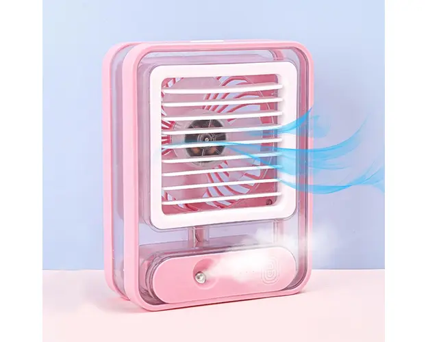 Mini ventilator portabil 3 in 1: racorire, umidificare si iluminare, incarcare usb + acumulator incorporat, 18 cm