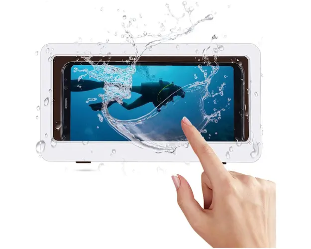 Carcasa Smartphone pentru dus, cu montare pe perete, universala, compatibila 4 - 6.8 inch, Anti-Aburire, Waterproof, Touch Screen