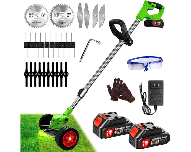 Pachet Motocoasa electrica 48V, 4000 mAh, 18000 RPM, cu 2 acumulatori si roti detasabile + accesorii extra