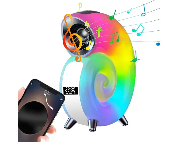 Ceas cu Alarma si boxa Wireless in forma de melc, lampa de noapte RGB LED