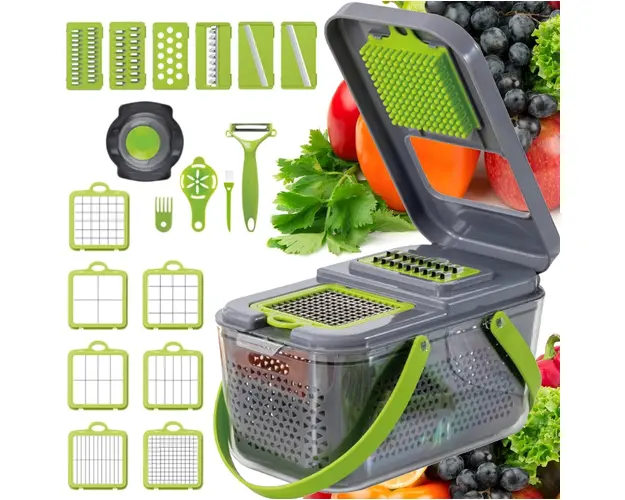 Razatoare multifunctionala pentru fructe si legume, 22 piese, lame din otel inoxidabil