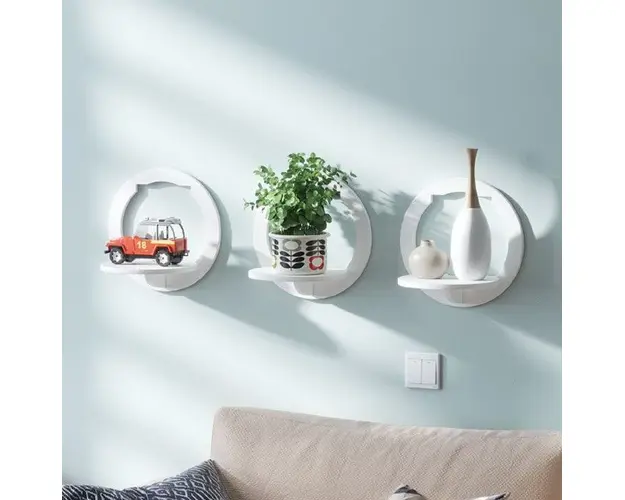 Set 3 rafturi decorative in forma de hexagon, patrat sau rotund, alb