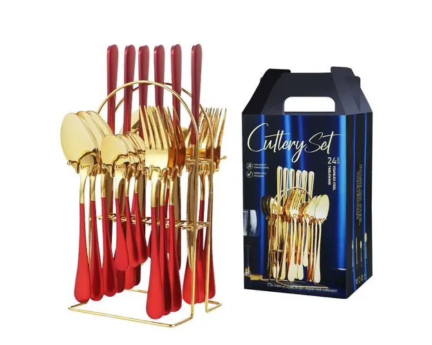 Set tacamuri 24 piese cu suport, otel inoxidabil