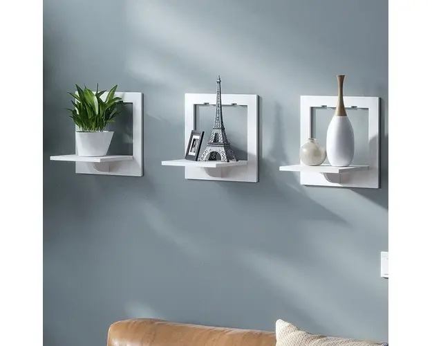 Set 3 rafturi decorative in forma de hexagon, patrat sau rotund, alb