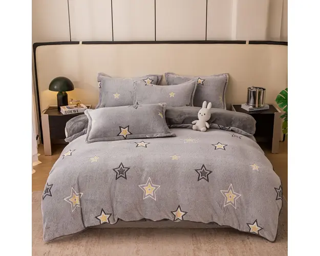Set lenjerie cocolino pufoasa, cu elastic, pat 2 persoane, 4 piese,