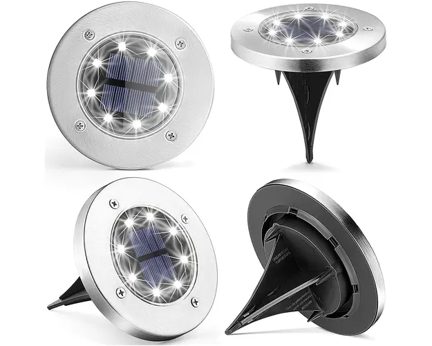 Set 4 lampi solare pentru poteca, cu 8 leduri si senzor de lumina, cu fixare in sol