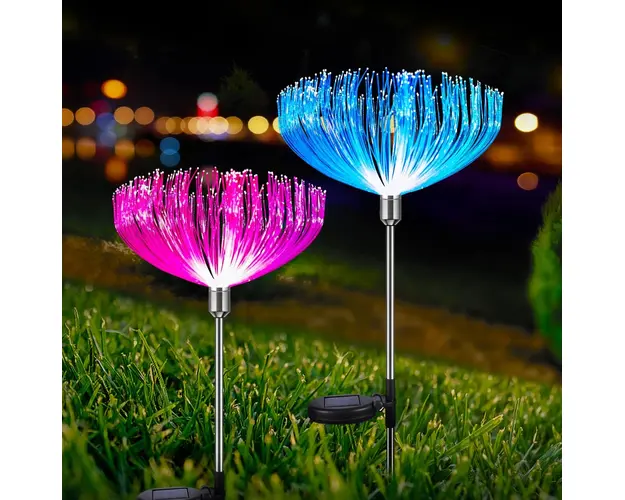 Set 2 x Lampa solara fibra optica RGB, 7 LED, model floare