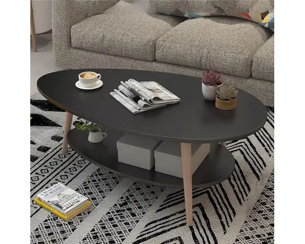 Masuta cafea ovala pentru sufragerie, din lemn MDF, 3 picioare