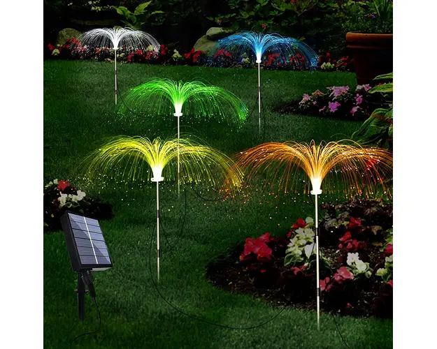 Set 2 x Lampa solara tip palmier cu fibra optica LED RGB, pentru gradina