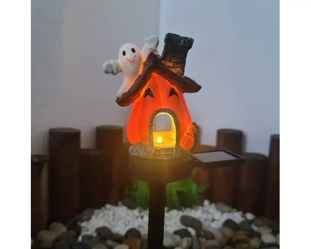 Decoratiune solara Pumpkin House pentru gradina, IP55, Halloween