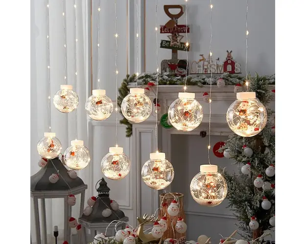Instalatie tip globuri cu LED si figurine, 10 globuri, 3 m