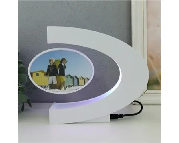 Rama foto plutitoare care leviteaza magnetic, cu suport iluminat