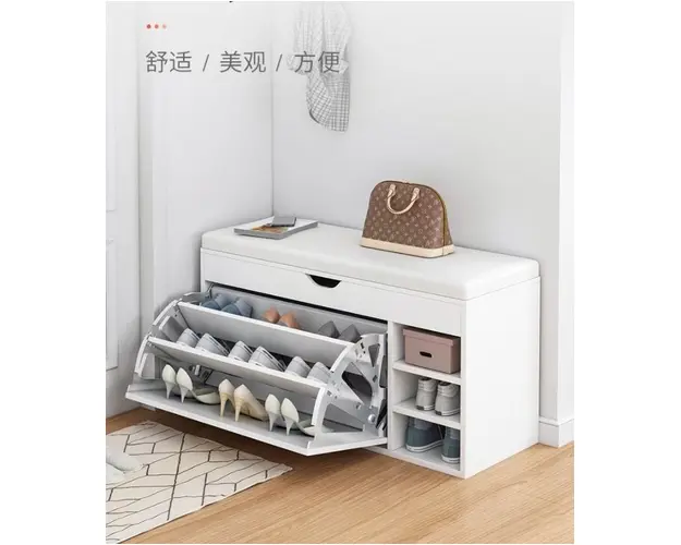 Dulap pentru pantofi tip bancheta, 100 x 34 x 51 cm, Alb/Maro