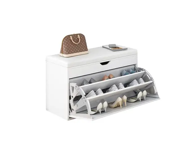 Dulap pentru pantofi tip bancheta, 100 x 34 x 51 cm, Alb/Maro