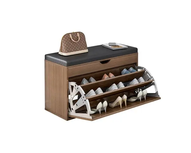 Dulap pentru pantofi tip bancheta, 100 x 34 x 51 cm, Alb/Maro