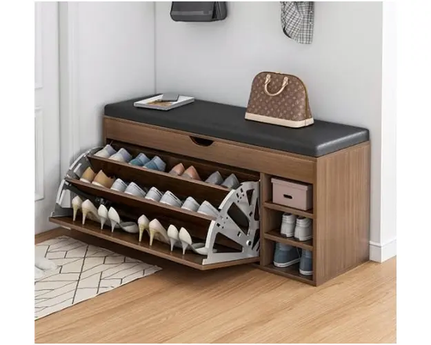 Dulap pentru pantofi tip bancheta, 100 x 34 x 51 cm, Alb/Maro