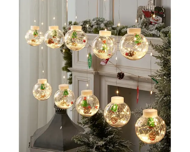 Instalatie tip globuri cu LED si figurine, 10 globuri, 3 m