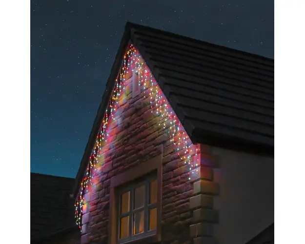 Instalatie pentru Craciun cu fir alb, cu 200/300 LED-uri tip turturi - franjuri, cu flash, diverse culori