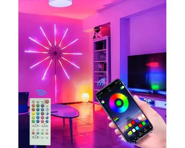 Instalatie artificii LED Smart, RGB, muzica, telecomanda si control din smartphone, multicolor