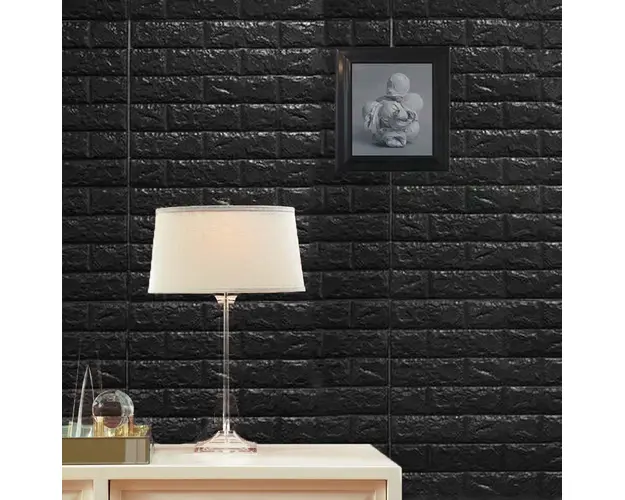 Tapet 3D caramida neagra, auto-adeziv pentru interior, 70 x 77 cm