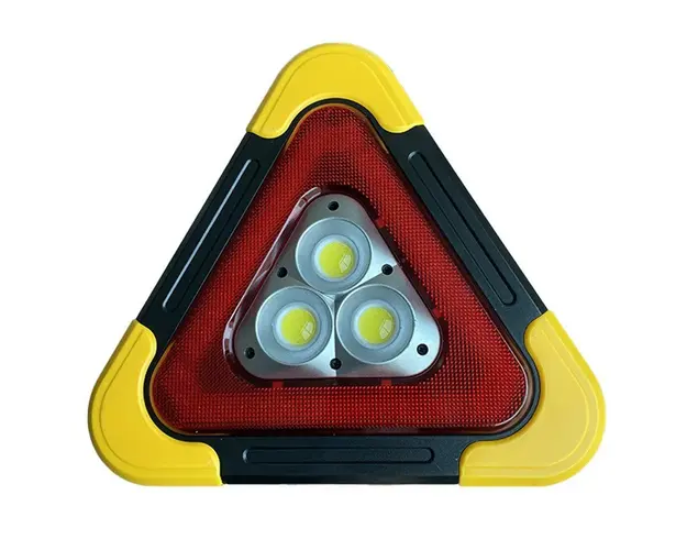 Triunghi reflectorizant iluminat cu 3 LED-uri cu incarcare prin USB sau solara