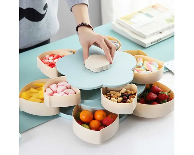 Cutie pentru bomboane in forma de floare, cu compartiment rotativ, 2 nivele