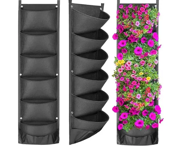 Jardiniera verticala neagra cu 6 buzunare material textil