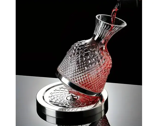 Decantor de vin rotativ de lux, din sticla transparenta, set elegant pentru iubitorii de vin