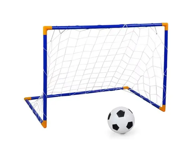 Poarta de fotbal din plastic, albastra, cu minge si pompa 105x76x69cm