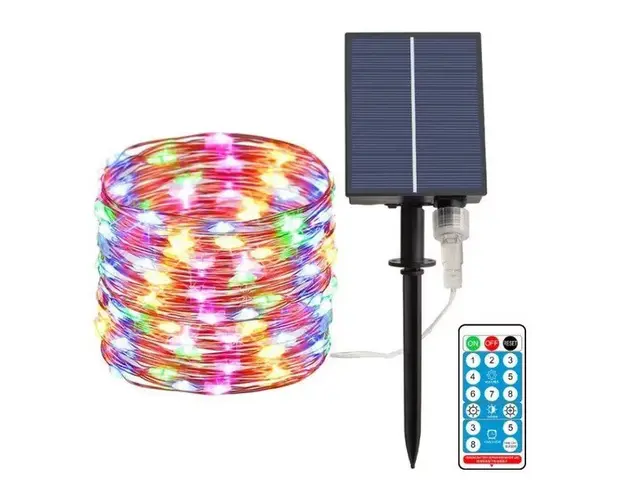 Ghirlanda Luminoasa Solara din Cupru 30M, cu 300 MiniLED-uri, 8 Programe, telecomanda