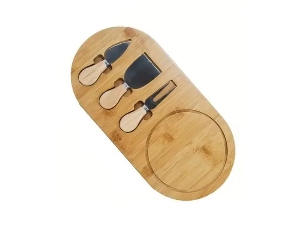 Set platou de branzeturi cu ustensile pentru servire, din lemn, dimensiuni 36x18x1, 5 cm