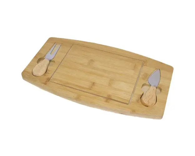 Set platou de branzeturi cu ustensile pentru servire, din lemn, dimensiuni 36x18x1, 5 cm