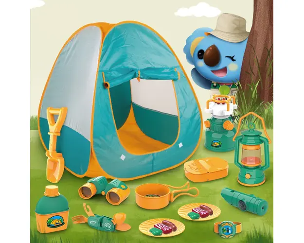 Set camping exterior/interior pentru copii, 19 piese, pentru 1-2 copii mici