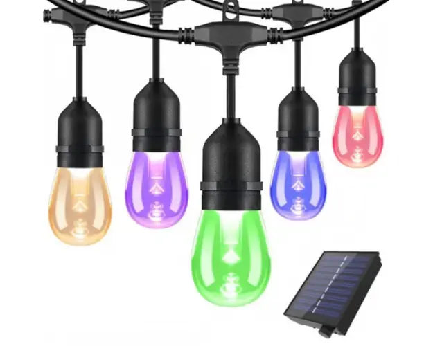 Ghirlanda luminoasa cu incarcare solara 10 metri, 10 becuri, lumina RGB, efect de picurare