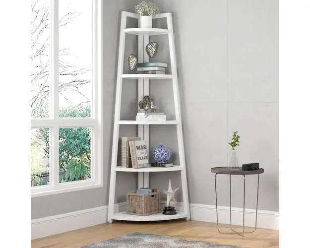 Raft biblioteca de colt cu 5 polite, alb, 52 x 34 x 110cm
