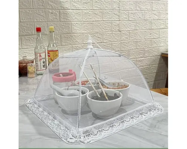 Set 4 umbrele plasa de protectie impotriva insectelor, furnicilor si gandacilor pentru farfurii, alb, 31cm x 31cm