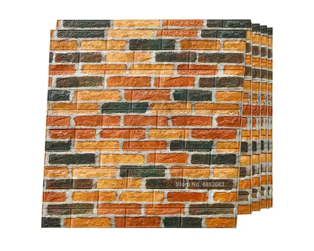 Set 10 x Tapet 3D caramida negru-portocaliu, auto-adeziv pentru interior, 70 x 77 cm