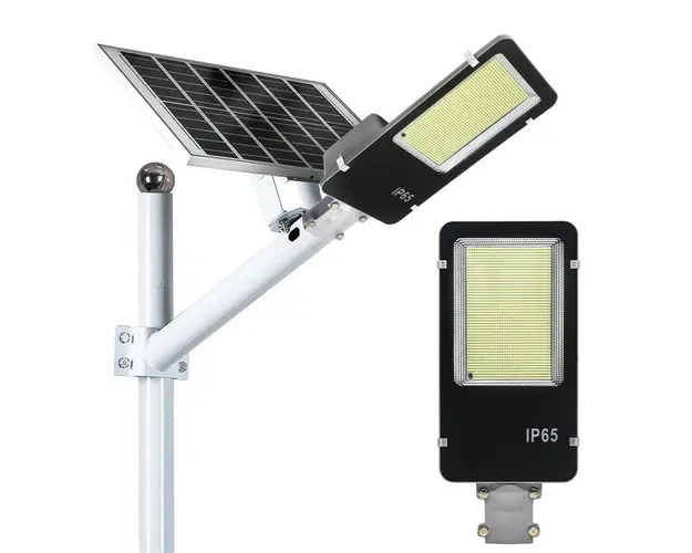 Lampa solara stradala LED SMD, cu panou solar, telecomanda si brat montare