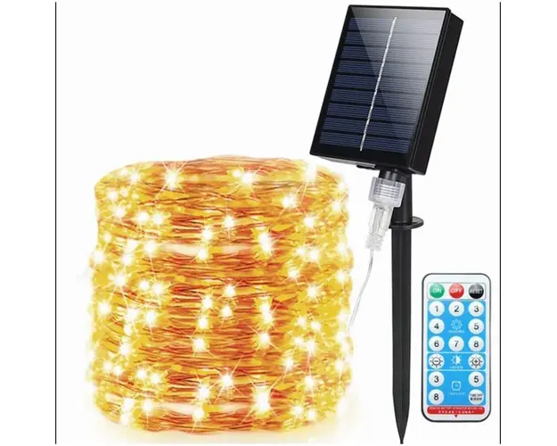 Ghirlanda Luminoasa Solara din Cupru 30M, cu 300 MiniLED-uri, 8 Programe, telecomanda