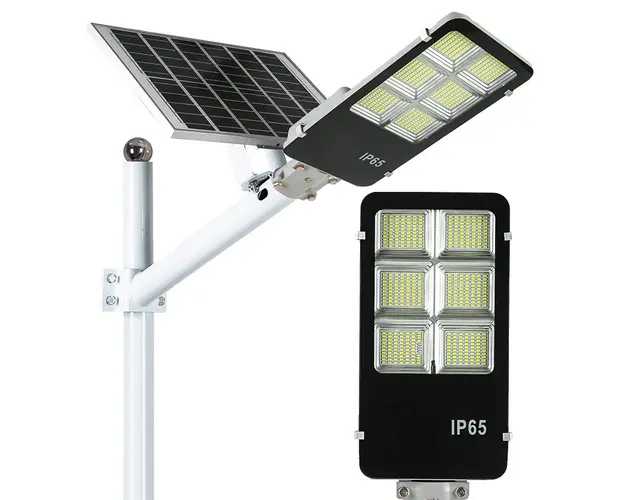 Lampa solara stradala LED SMD, cu panou solar, telecomanda si brat montare
