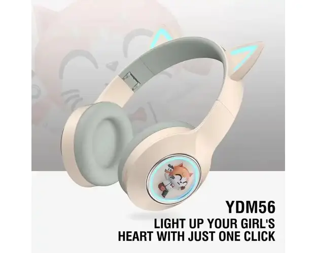 Casti wireless YDM56 model urechi de pisica cu eroi din desene animate, conectare Bluetooth