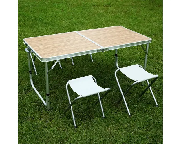 Set camping cu masa reglabila si 4 scaune, MDF, 120 x 60 cm