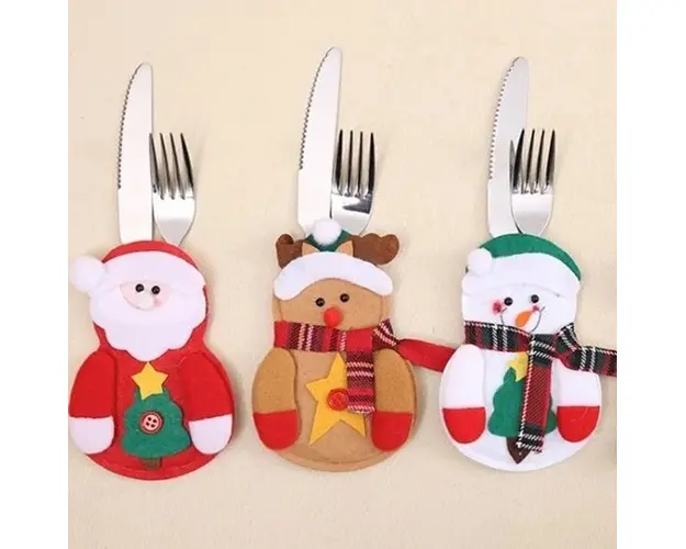 Set 6 huse decorative pentru tacamuri, modele de Craciun